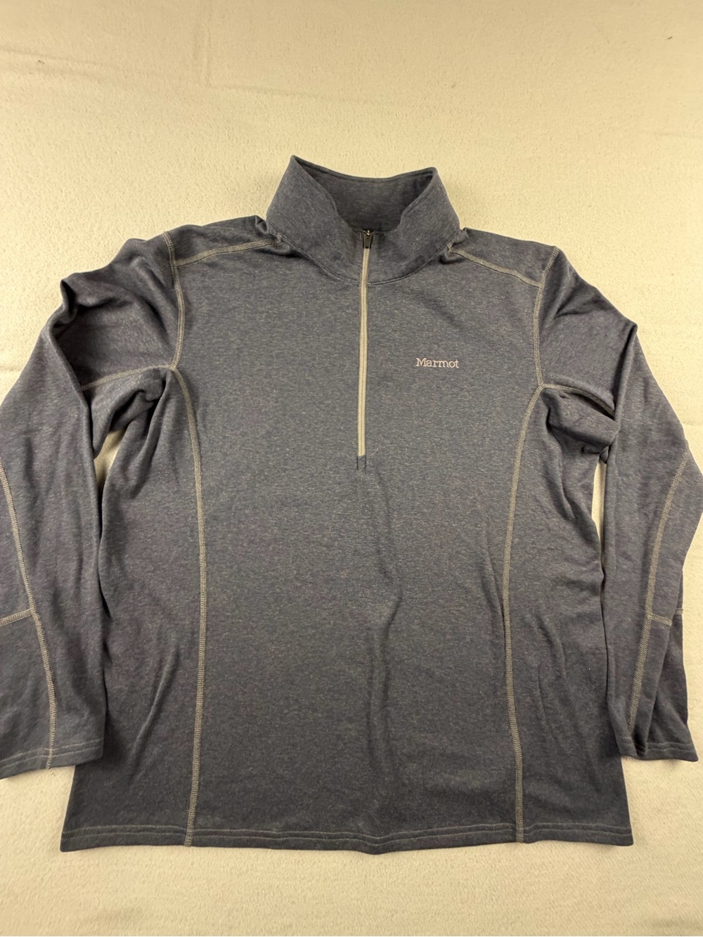 Marmot 1/4 Zip Pullover Blue L Long Sleeve Mock Neck Solid Activewear
